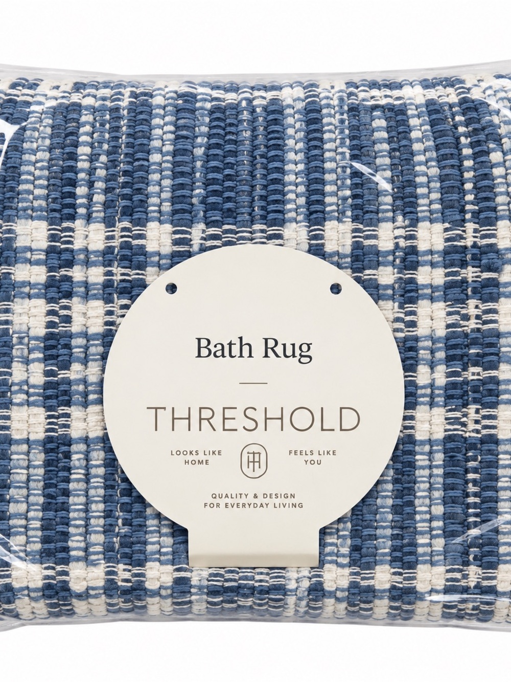 Threshold Blue & White Woven Bath Rug – Textured Pattern – New in Package